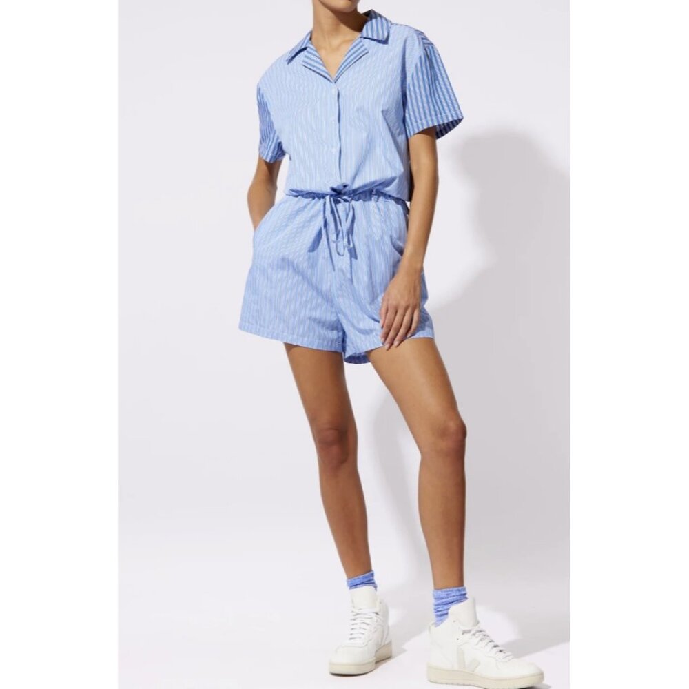 Solid & Striped The Estelle Oxford Striped Romper Blue ( L )